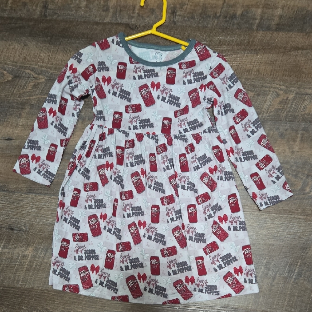 3t Bamboo Girls' Red & White Dr Pepper Print Long-Sleeve Dress